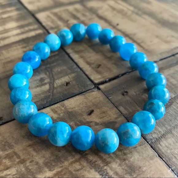 8mm Blue Apatite Bead Chakra Stretch Bracelet - Picture 6 of 12